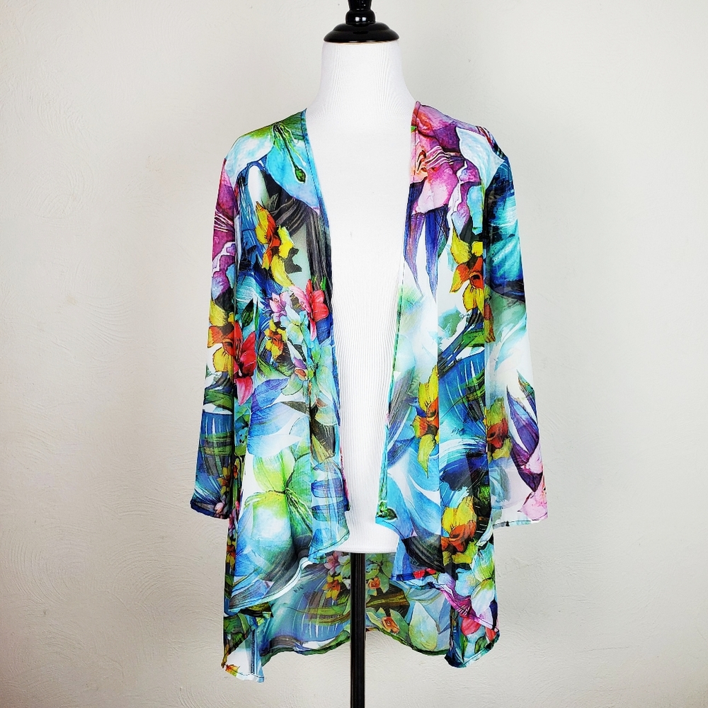 Vintage Top Kimono Tropical Floral Vacation Summer Sheer Swim Coverup All Hours